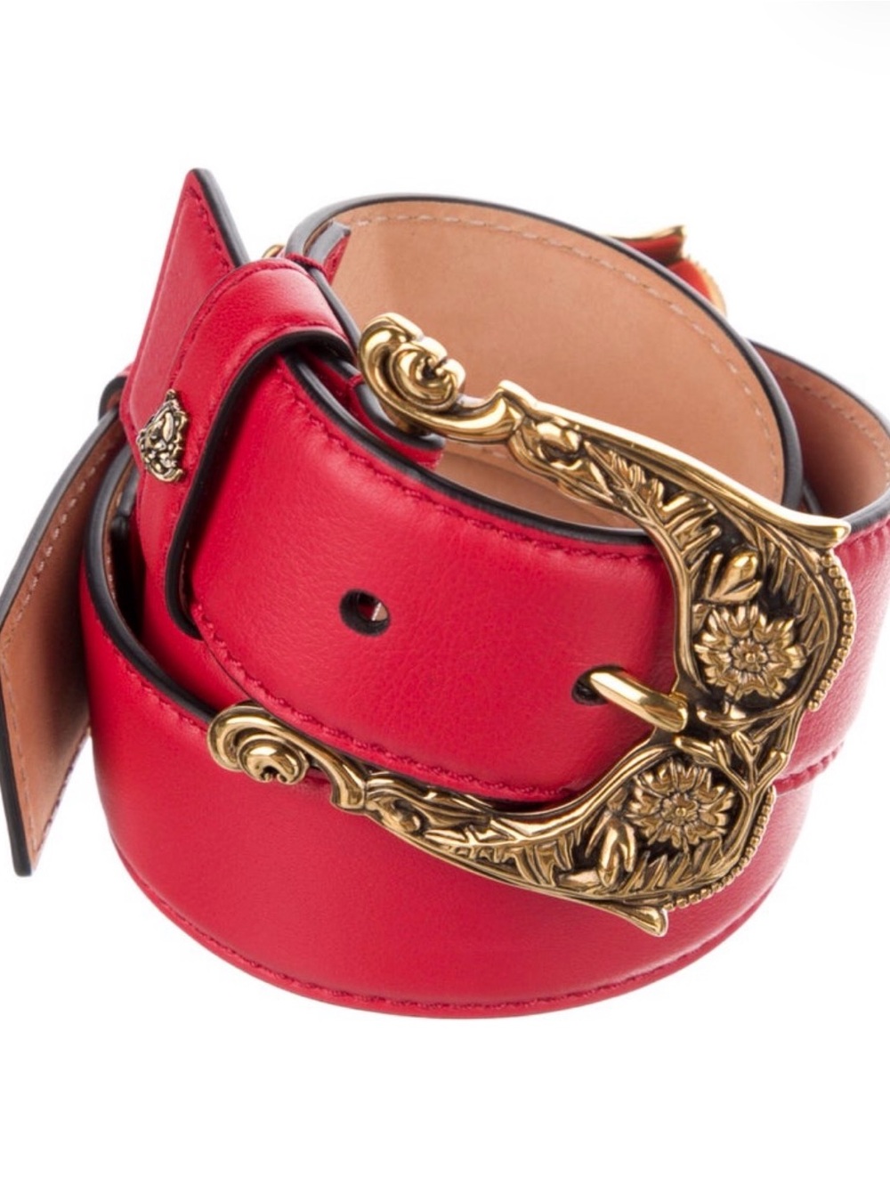 Versace Red leather Double-Buckle belt with Gold Buckles Medusa logo